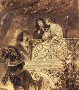 Two ladies on the balcony and a horseman